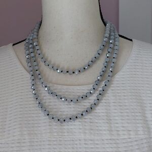 Blue Swarovski Like Faceted Glass Beads Layered Necklace No Clasp Pullover Style